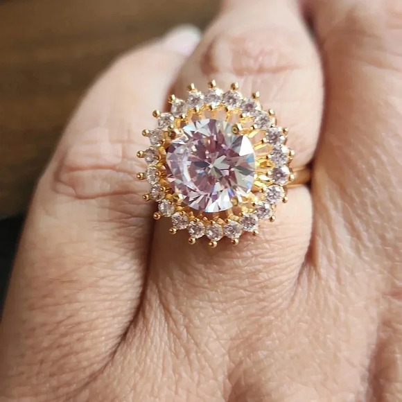 American Diamond Accented Gold Adjustable Ring. - Picture 2 of 6